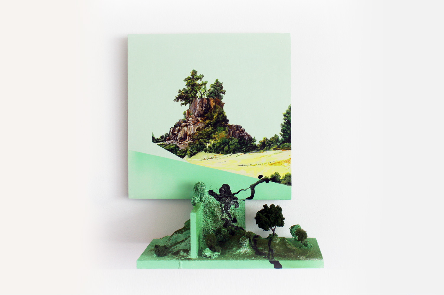 Untitled (after Lorrain: The Sermon on the Mount) acrylic on panel with mixed media, 15 x 12 x 6 //